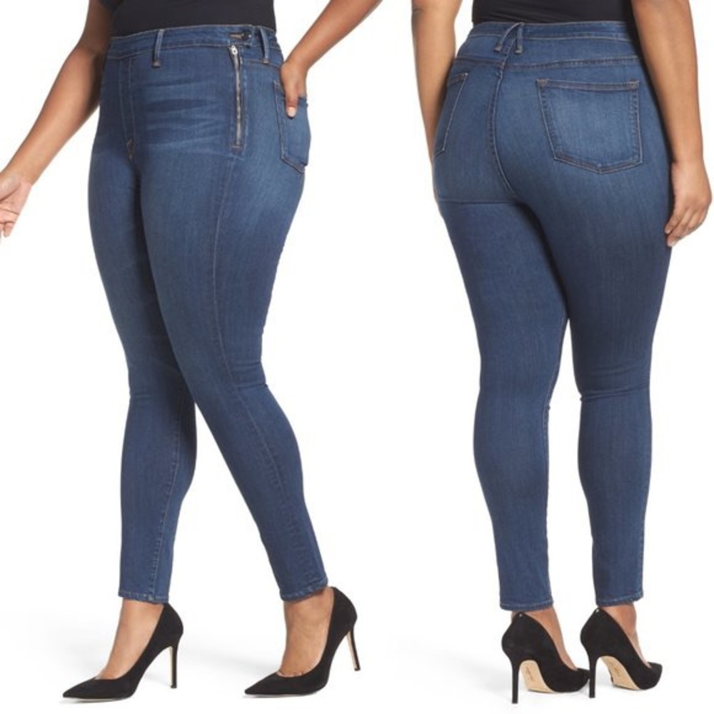 Good American High Rise Skinny Zip Side Jeans 8